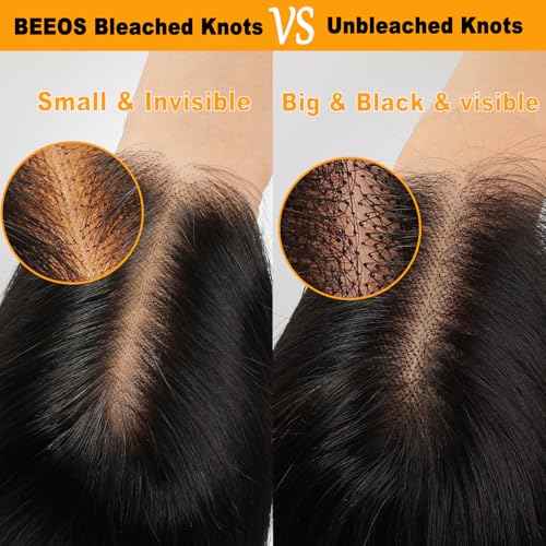 BEEOS 13x6 SKINLIKE Real HD Lace Frontal Bob Wig, Ultra-fitted Pre-Plucked Bleached Knots 180% Density Straight Human Hair Wig Invisible HD Lace 12 Inch