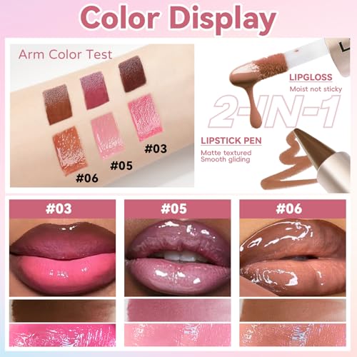 Noerrors 3-Piece Lip Combo Set with Liner & Gloss, Nude Brown & Pink