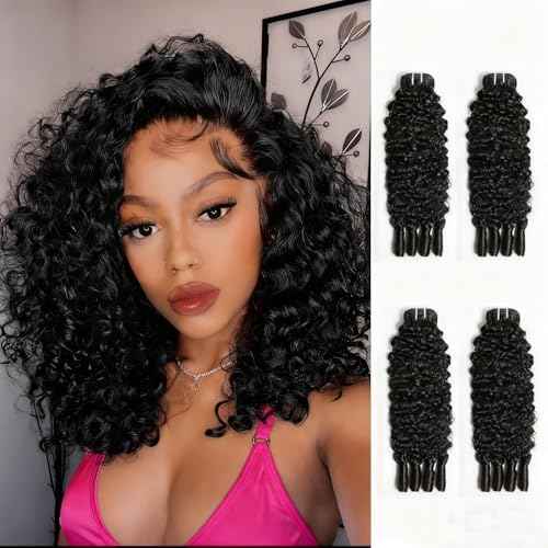 Burmese Curly Bundles Human Hair 4 bundles 100% Unprocessed Quick Weave 3c4a Water Wave with Spiral Curly End Real Human Hair Extensions Natural Color (12 12 12 12 inch)
