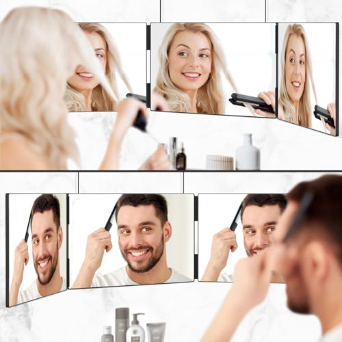 OLIBUY LED 3-Way Mirror for Hair Cutting and Makeup - Adjustable