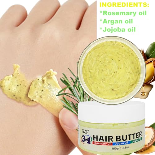 GZE 3-in-1 Hair Butter with Rosemary, Argan & Jojoba Oil for Curly, Damaged & Dry Hair