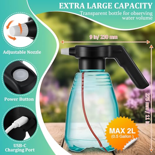 Dunkive 0.5 Gallon Electric Plant Spray Bottle with Green Style, Rechargeable, 2L