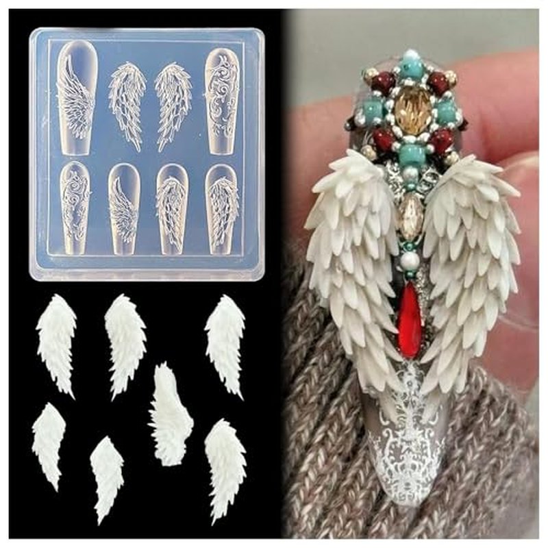 3D Angel Wings Nail Art Mold with Bows & Ballet Shoes - Silicone