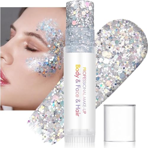 3Pc Waterproof Face Glitter Stick Set - Silver & Black