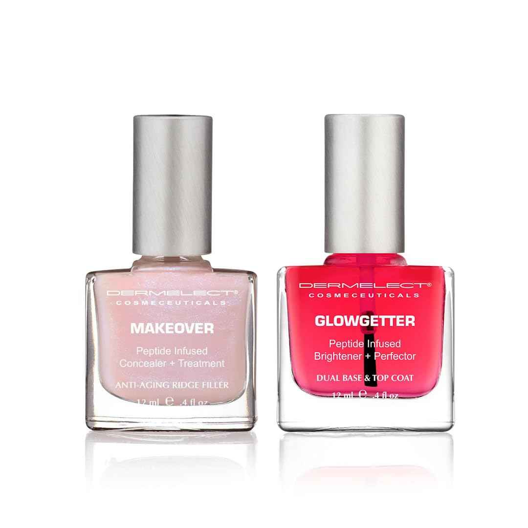 Dermelect Perfectly Polished Nail Rehab Kit – Nail Concealer & Strengthener Duo with Peptides, Squalene & Optic Brighteners for Damaged Nails, Natural Pink Tint, Glossy Finish, 2-Piece Set
