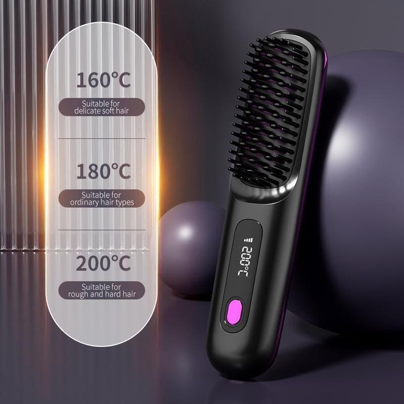 HERONLINK Cordless Straightening Brush for Short Hair - 4 Heat Settings