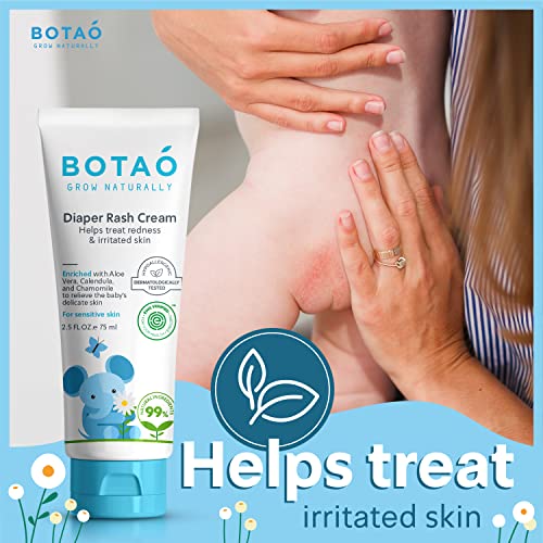Baby Diaper Rash Cream with Zinc & Organic Aloe Vera - Soothes Sensitive Skin, 2.5oz