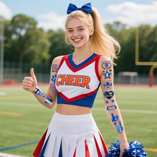 Dark Blue Team Spirit Temporary Tattoos - 170+ Team Spirit Tattoo Decorations, Sport Party Favors Supplies, Cheerleading Glitter Sport Game Stickers for School Event(6 Sheets)