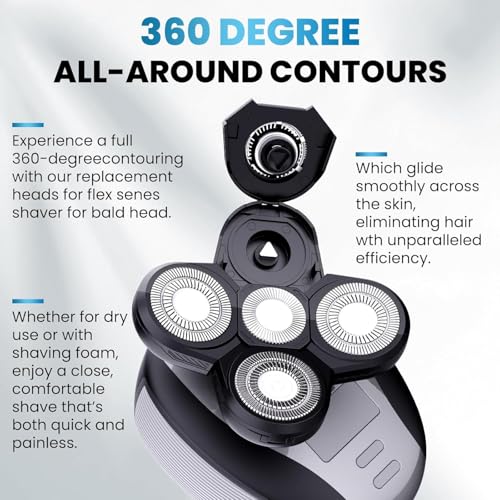 3PCS Head Shaver for freebird replacement blades, 5 Cutter Floating Head Waterproof Stainless Steel Blade for Bald Men Women Grooming, Head and Face Electric (Silver ¡¿ 3)