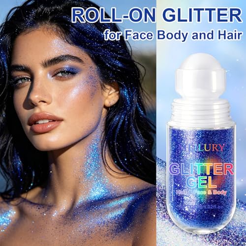 Meilury Holographic Roll-On Body & Face Glitter Gel for Party & Rave Makeup