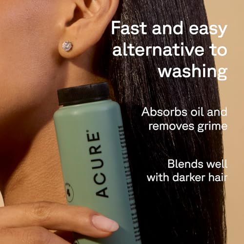 Acure Dry Shampoo - Mini Powder Dry Shampoo for Women with Blonde & Dark Hair, Care to Refresh Treated Color Tinted Hair with Rosemary & Peppermint, Non Aerosol, Clean, 100% Vegan - 1.7 Oz Travel Size