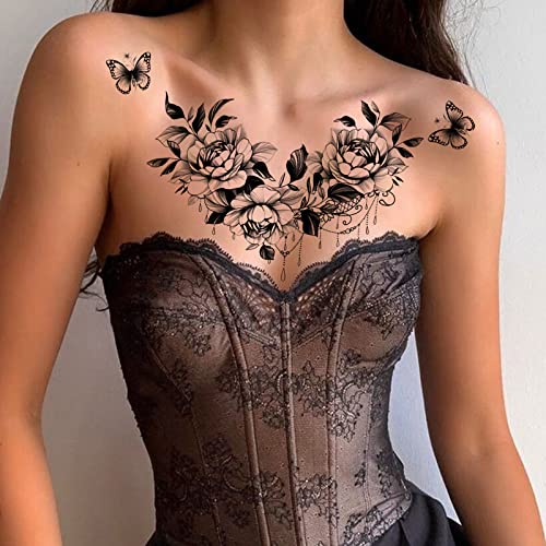 Women's Temporary Tattoo Set - Realistic Flowers & Butterflies