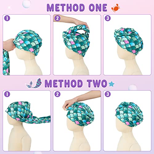 WAWSAM 2 Pack Kids Hair Drying Towels Girls Unicorn Wet Hair Towel Quick Dry Twisty Hair Towels (Green + Purple Mermaid)