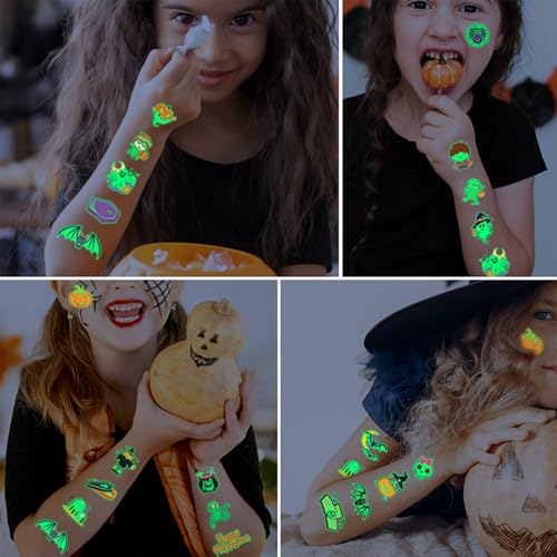 Halloween Temporary Tattoos for Kids 20 Pack Glow in the Dark Party Tattoos Birthday Party Decorations Assorted Goodies Tattoos Goody Bag Supplies