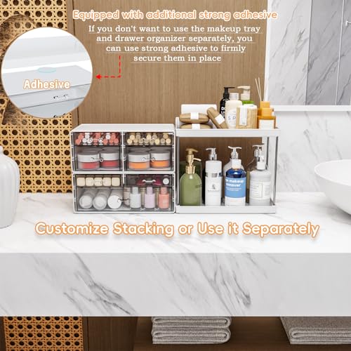 Yieach Bathroom Counter Organizers and Storage,White Acrylic Makeup Organizers with Drawers for Vanity,Bedroom,Plastic Skincare Organizer for Dresser Top Beauty,Cosmetic,Lotion and Perfume Organizer