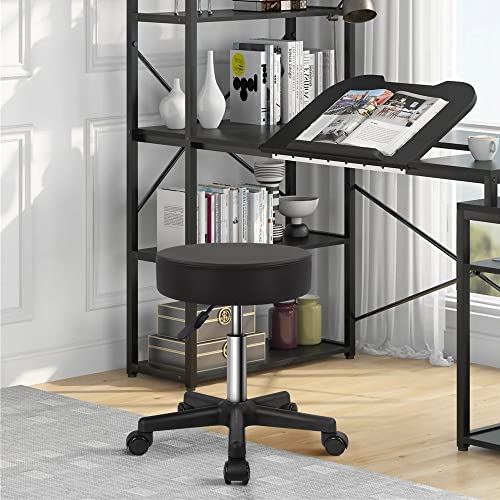 KKTONER Round Rolling Stool Height Adjustable PU Leather Swivel