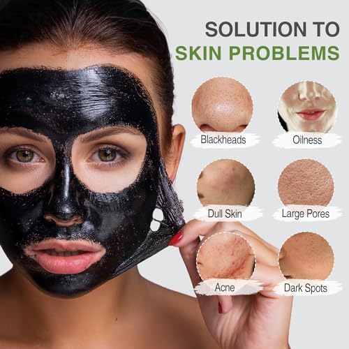 Blackhead Remover Mask Kit, Charcoal Peel Off Mask for Face Nose Blackheads Acne and Deep Pores Cleansing, Black Face Mask Peel, Charcoal Mask with Brush and Pimple Extractors, (3.5 Fl.oz)