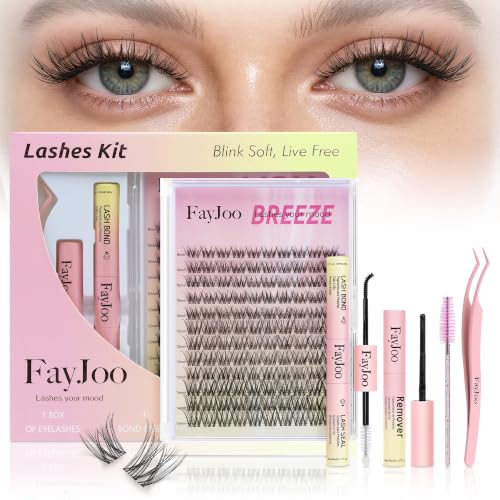 FayJoo Natural Wispy Lash Clusters Kit, C Curl, 8-16mm, DIY Eyelash Extensions