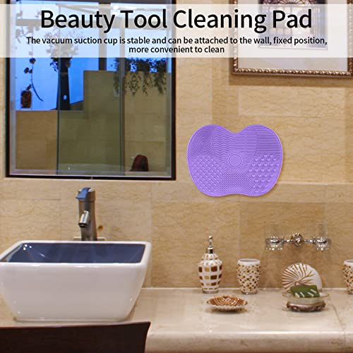 Silicone Makeup Brush Cleaning Mats - 2 Pcs Eco-Friendly Wash Pads in Green & Purple