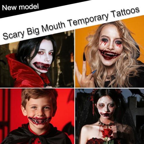 Halloween Red Mouth Temporary Tattoos, 10-Piece Clown Face Stickers