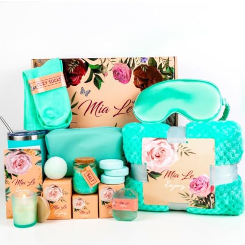 Luxury Spa Gift Basket Set ? 16 Pcs Bath Set with Bath Bombs, Body Lotion, Shower Gel & More ? Relaxing Gifts for Women & Men ? Perfect for Birthday, Christmas, Thank You & Bridal Shower(Turquoise)