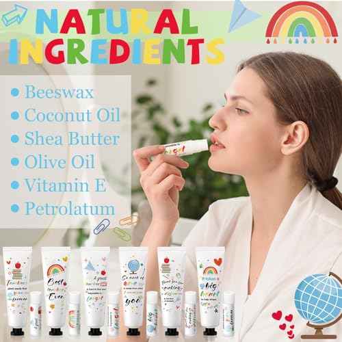 48 Set Appreciation Teacher Gifts Bulk Lip Balm Hand Cream Thank You Gift with Cards Organza Bags Travel Size Moisturizing Hand Lotion for Back to School Appreciation Teacher Gifts