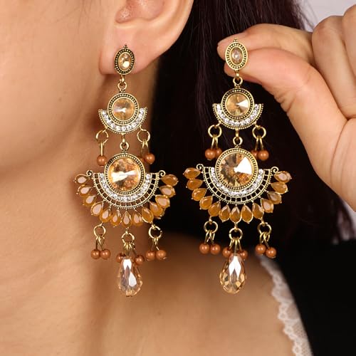 Boho Rhinestone Teardrop Dangle Earrings for Women