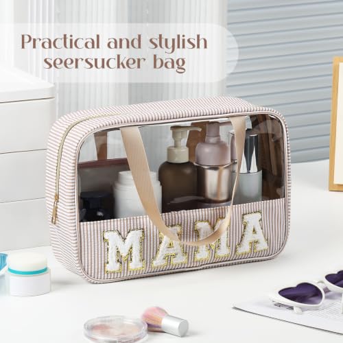 Seersucker Mama Bag - Large Clear Makeup Bag with Handle