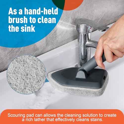 Extendable Shower Scrubber,Bathroom Tub Cleaner Brush with Long Handle-56 inches,Shower Tile Floor Wall Cleaning Tools, Bathtub Brushes for Cleaning with 4 PCS Scrub Pads