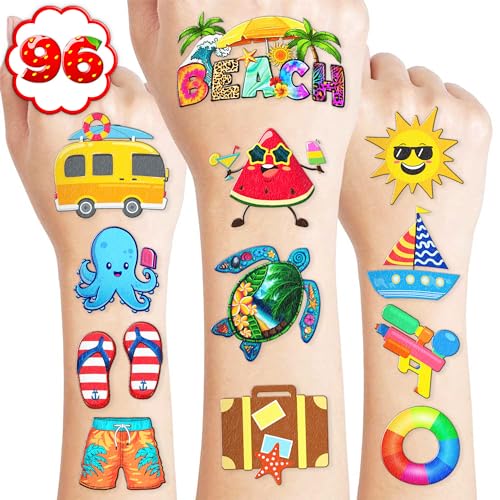 Summer Temporary Tattoos Stickers - 100 Pcs Beach Party Decorations Supplies Favors Pool Hello Summer Birthday Party Themed Cute Gifts Boys Girls Ideal Prizes Rewards School Classroom