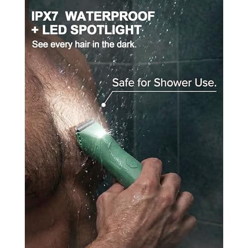 Body Trimmer for Men - Groin & Ball Shaver with Charging Dock - Constant Power No-Pull Electric Pubic Hair Clipper - 5-in-1 Guard Waterproof Body Groomer with LED Light, for Groin, Armpit & Body