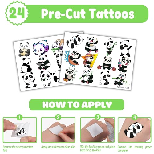 Panda Party Favor Set - 24 Temp Tattoos & 24 Slap Bracelets
