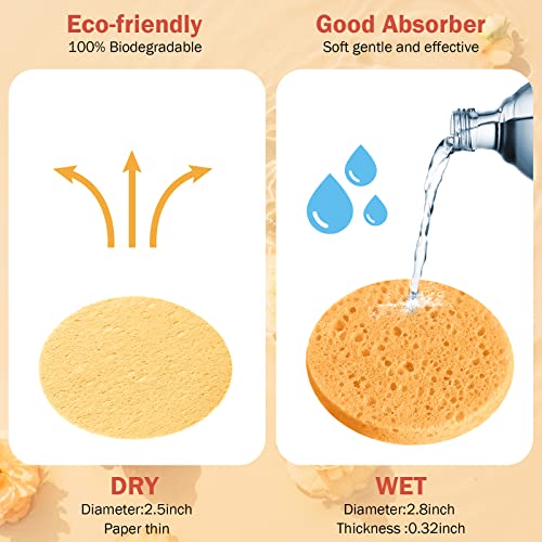 300 Count Compressed Facial Sponges Natural Face Sponges for Cleansing Disposable Facial Exfoliating Pads for Estheticians(Orange)