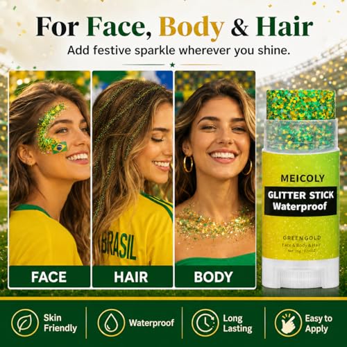 MEICOLY Brazil Glitter Stick for Soccer Events - Yellow & Green