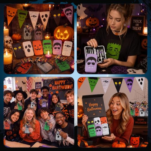 Halloween Manicure Set Gifts Bulk - 12 Complete 7-in-1 Nail Care Kits with Bag & Card