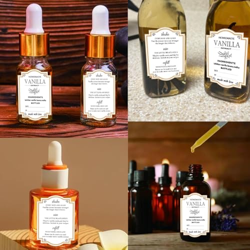Homemade Vanilla Extract Labels - 100 Personalized Stickers with Instructions