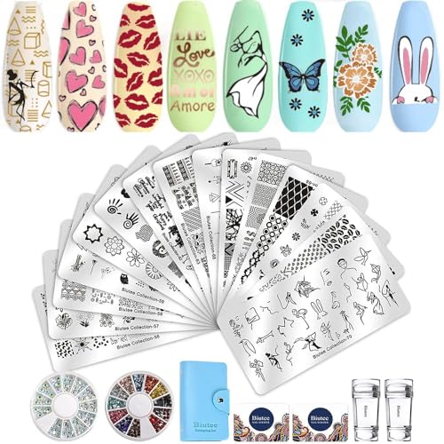 Biutee Christmas Nail Stamp Plate Kit Jelly Silicone Clear Stamper Nail Art Stamping Plate French Tip Template Nail Rhinestone Decoration Scraper Deer