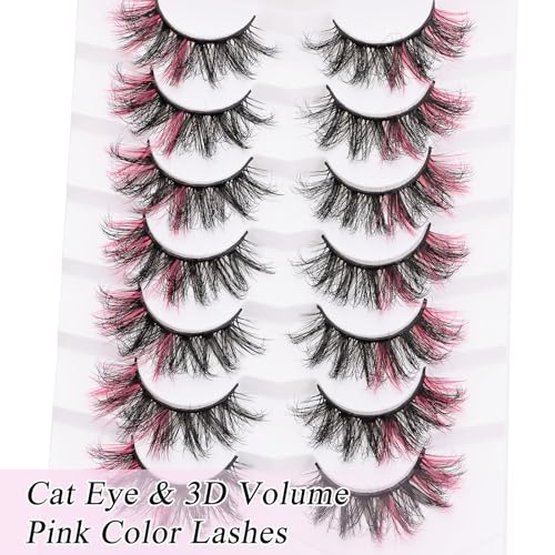 7 Pairs Dramatic Pink False Eyelashes with Fluffy Volume