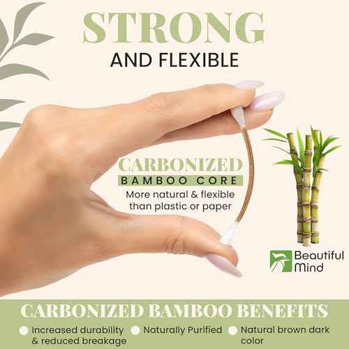 Bamboo Cotton Swabs 200 Pack - Natural Swabs for Ears, Makeup & Cleaning - Carbonized Bamboo Sticks with Soft Buds - Travel Size Q Gentle Tips - Precision Ear Cleaner Swabs