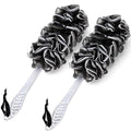 Qewro 2Pack Back Scrubber for Shower, Dual-Sided Loofah on a Stick as Shower Brush Exfoliating Body with Long Handle, Loofah Sponge Mens Loofah Bathing Accessories for Women (2Pack Black)