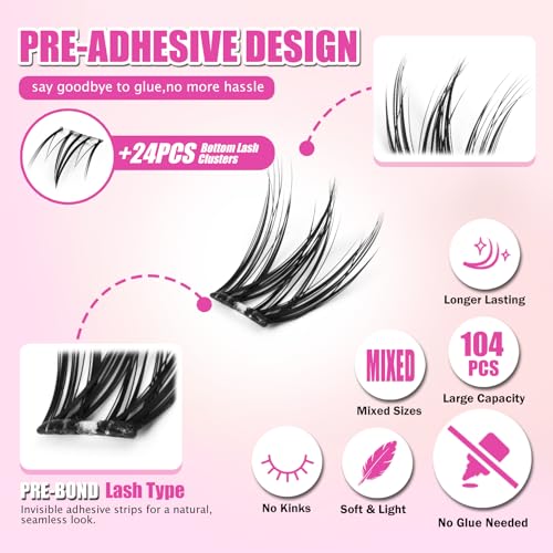 MUSELASH Self-Adhesive Eyelash Clusters Kit - 10-16mm Natural Wispy Lashes