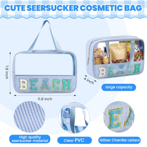 Sanwuta Seersucker Beach Bag - Clear Chenille Makeup Pouch