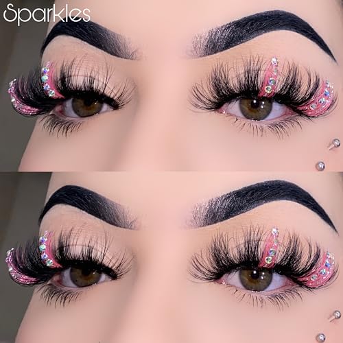 Miss Kiss Pink Rhinestone False Eyelashes 18MM Faux Mink