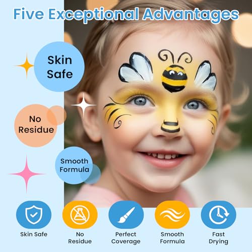 10 Color Rainbow Face Paint Kit with Stencils & Brushes