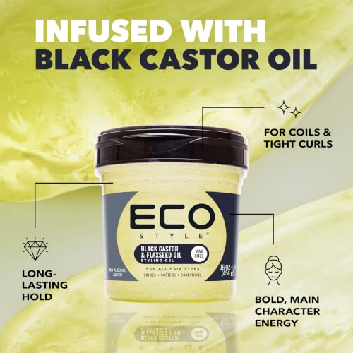 Eco Style Black Castor & Flaxseed Oil Styling Gel 8 oz - Nourish, Shine, & Strong Hold