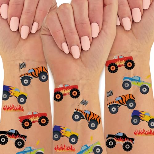 Monster Truck Temporary Tattoos - 25 Metallic Tattoos for Kids