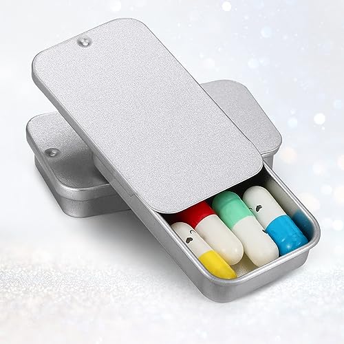Norme 40 Pcs Small Slide Top Tin Lip Balm with Lids Rectangular Metal Containers for Lip Balm Candies Jewelry Crafts Pills Storage Kit(2.36 x 1.38 x 0.39 Inch,Silver)