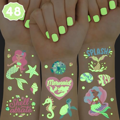 xo, Fetti Mermaid Glow in Dark Temporary Tattoos - 48 PC
