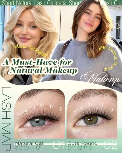 Lvmixwig B-Natral Short Lash Clusters 8-12MM Natural Eyelash Extensions, Wispy & Invisible Band, 150PCS