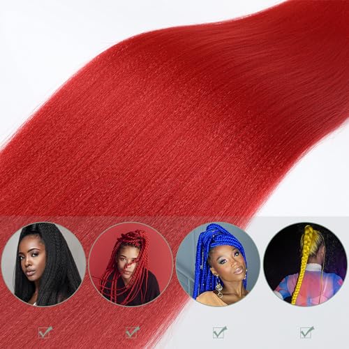 Pre-stretched Braiding Hair 20 Inch 3Packs Red Braiding Hair for Braids, Soft Yaki Texture Box Braids Hot Water Setting Synthetic Kanekalon Braiding Hair Pre Stretched（20 Inch, Red#)